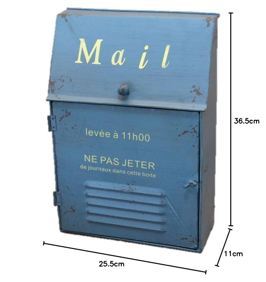 数量 アイアン Mail ポスト アンティーク風 ブルー ２色 郵便受け 新聞受け かっこいい サビや歪み 壁掛け メールボックス 新築祝 引越祝 ギフト プレセント かっこいい おしゃれ