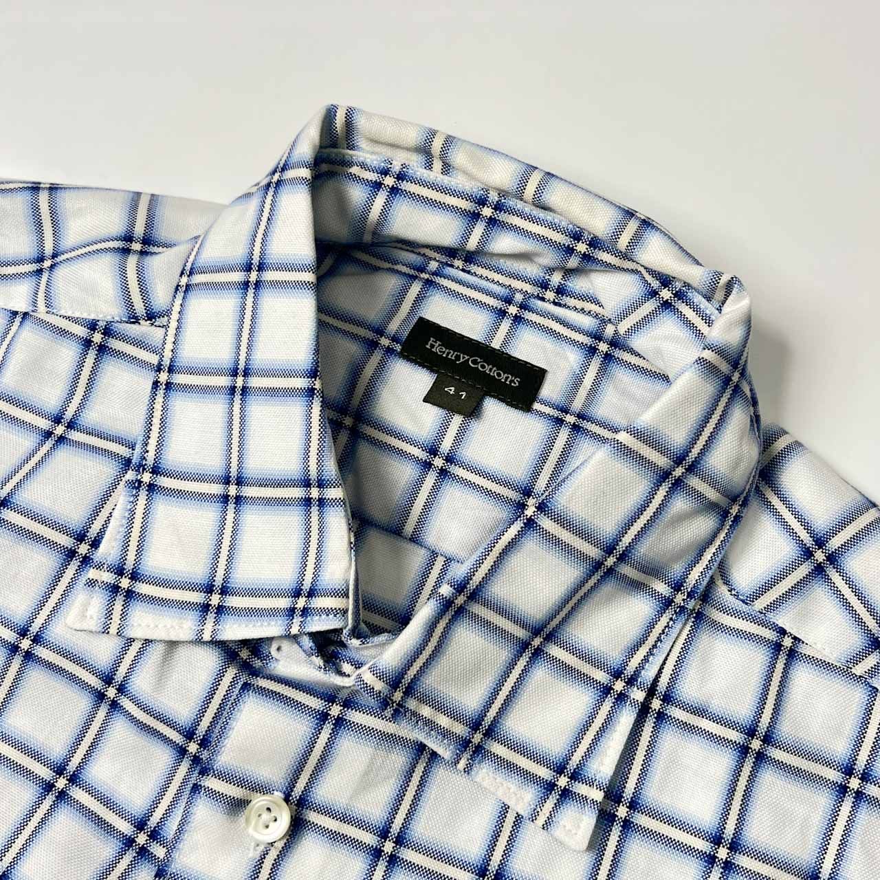 ヘンリーコットンズ　シャツ　チェック　刺繡　コットン100　41-16　XL ヘンリーコットンズ半袖シャツ チェック コットン 刺繍 ゴルフ