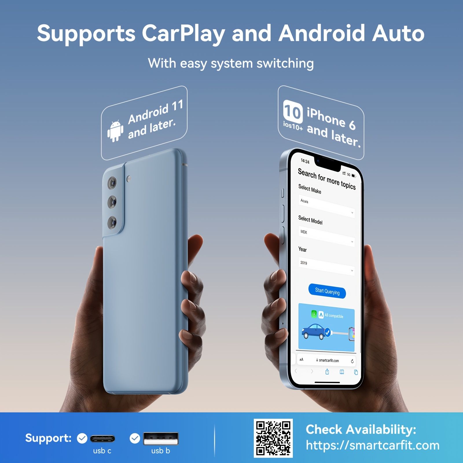 ワイヤレスCarPlayアダプターアップグレード 2in1ワイヤレスCarPlay＆Android Autoアダプター 工場出荷時の有線CarPlayをワイヤレスに変換 プラグアンドプレイカープレイワイヤレスアダプター iPhone|Androidに対応