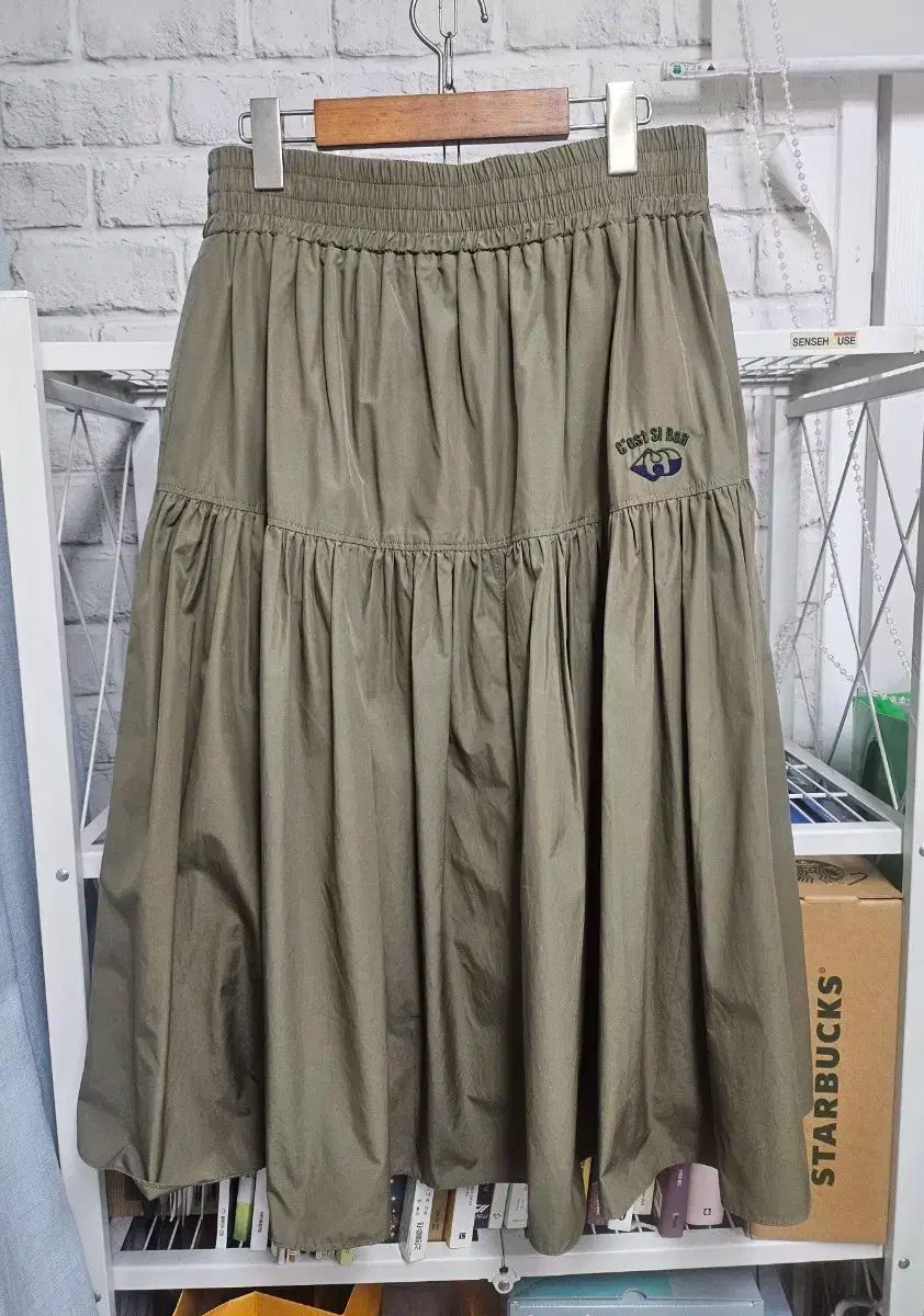 LUCKY CHOUETTE ラッキーシュエトゥ ウエストゴムスカート 27 28 シャーリング フ カーキ 女性用スカート WL70