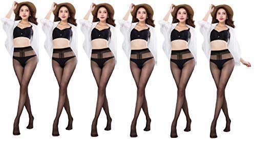 Free Size_ブラック 6足 [D&W] オールスルーストッキング 15デニール マチ付き ストッキング オールスルー 黒 パンティーストッキング パンスト オール スルー 切替えなし 美脚 美尻 (ブラック 6足, Free)