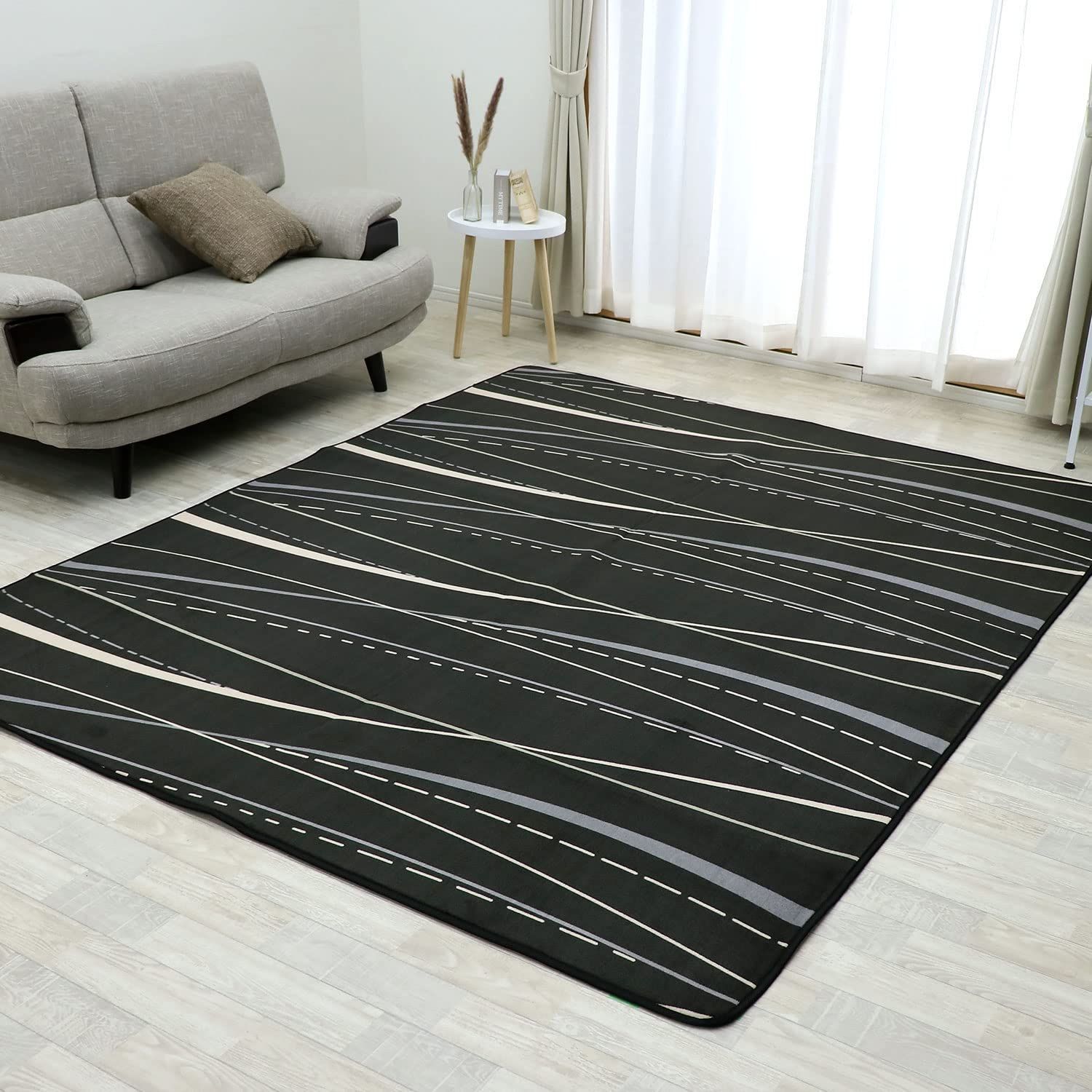 フリーリー カーペット ラグ 滑り止め付 選べる28 200×300cm 軽量設計 超高密度マイクロファイバー生地使用 丸洗いOK オールシーズン快適に使用 ウェーブ・サンドブラック