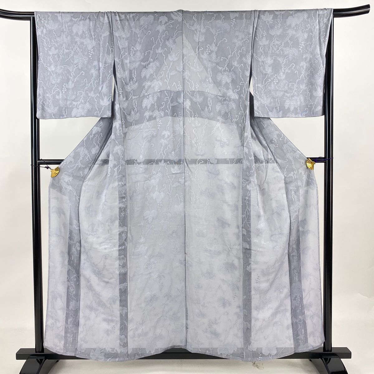 色無地 身丈154cm 裄丈65cm M 薄物 紗 地紋 灰紫 正絹 名品