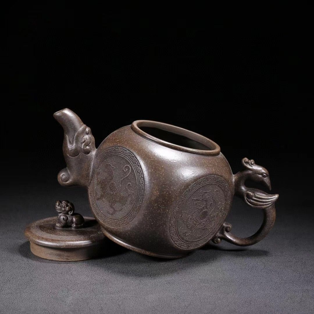 龍鳳茶壺 銅でティーポットを彫る コレクション 工芸品 龍鳳茶壺 銅でティーポットを彫る コレクション 工芸品 骨董品