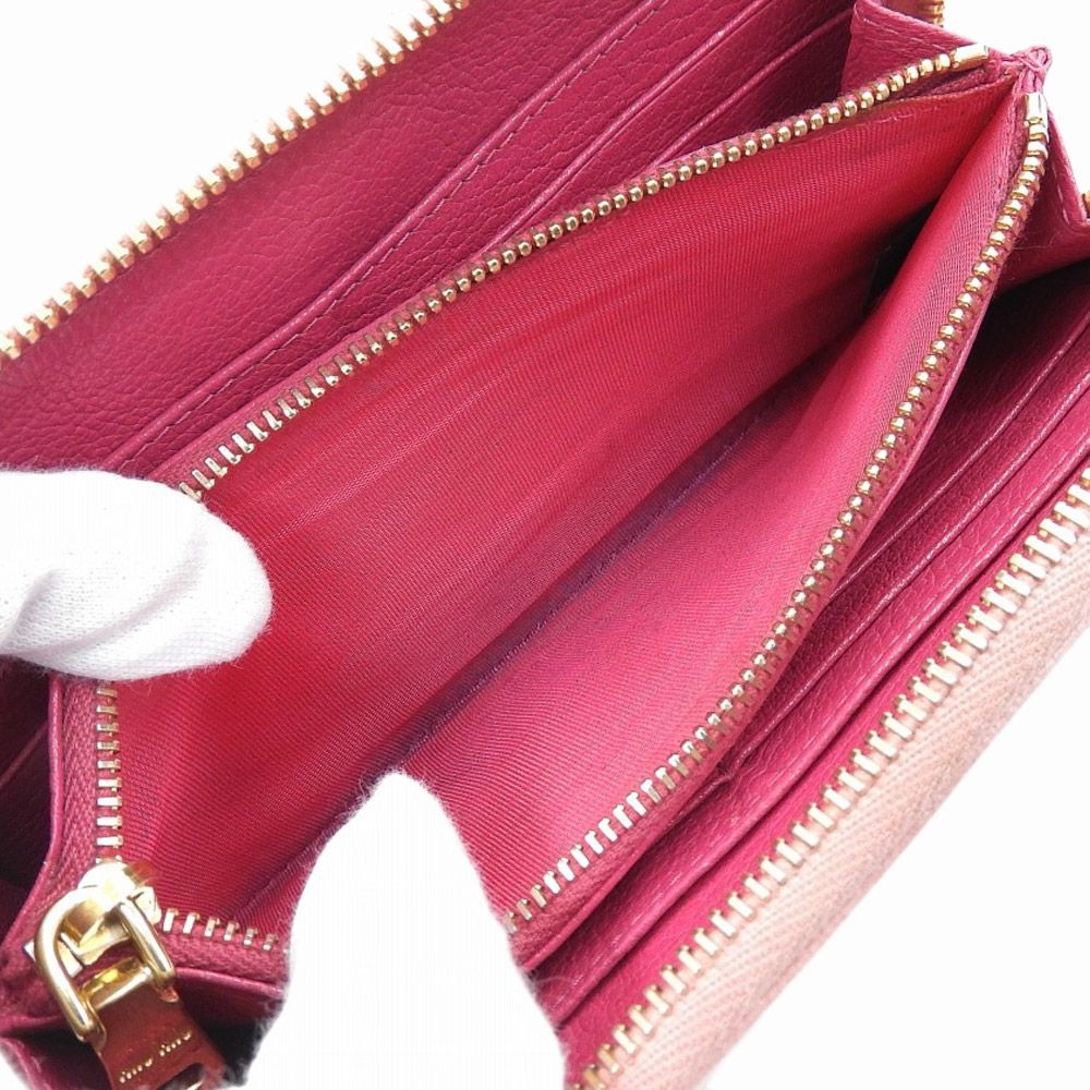 本物保証】 ミュウミュウ MIUMIU リボン ラウンドファスナー長財布