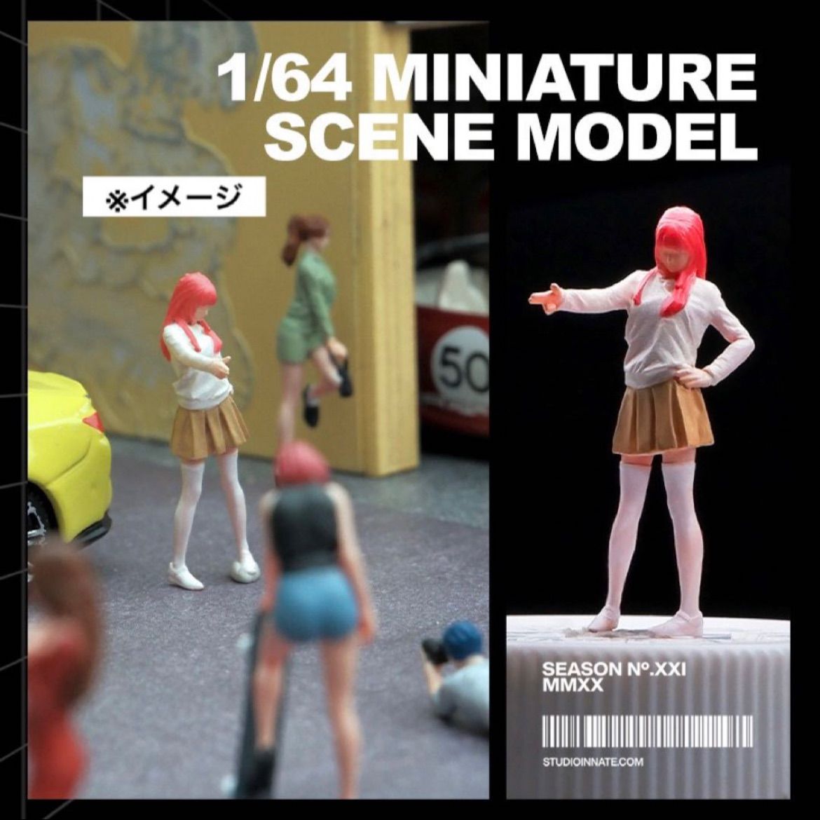 1/64 フィギュア　私服女子　ピンク　ミニスカート　模型　ジオラマ　トミカ、ホットウィール等のミニカーに！