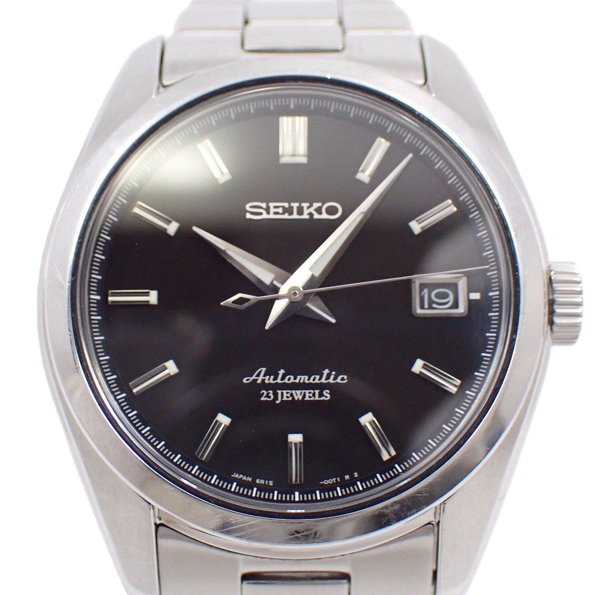 SEIKO セイコー メカニカル 自動巻き メンズ 腕時計 黒文字盤 裏スケ 純正SSベルト SARB033 | 6R15-00C1 いおき質店