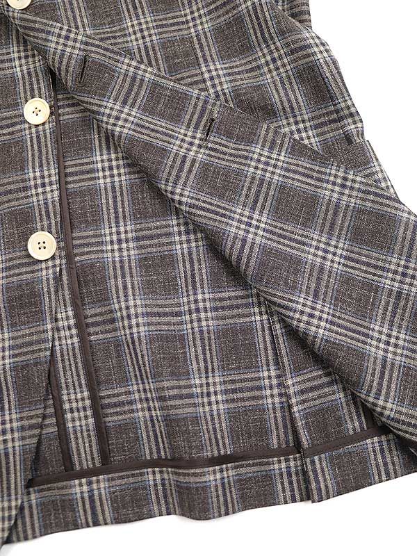 Belvest ベルベスト JACKET IN THE BOX シルクリネン混 チェックテーラードジャケット チャコールグレー系 46 Belvest ベルベスト JACKET IN THE BOX シルクリネン混 チェックテーラードジャケット チャコールグレー系 46