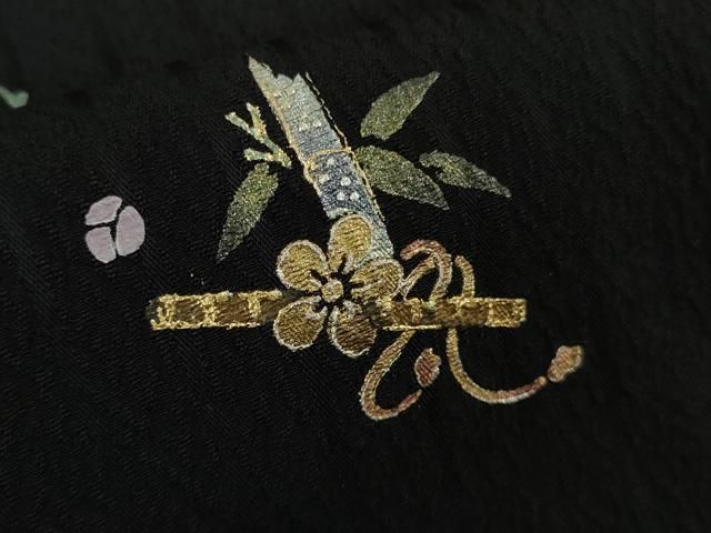 平和屋着物□極上 訪問着 ロング丈 螺鈿 籬楽器花文 黒地 金彩 さが美