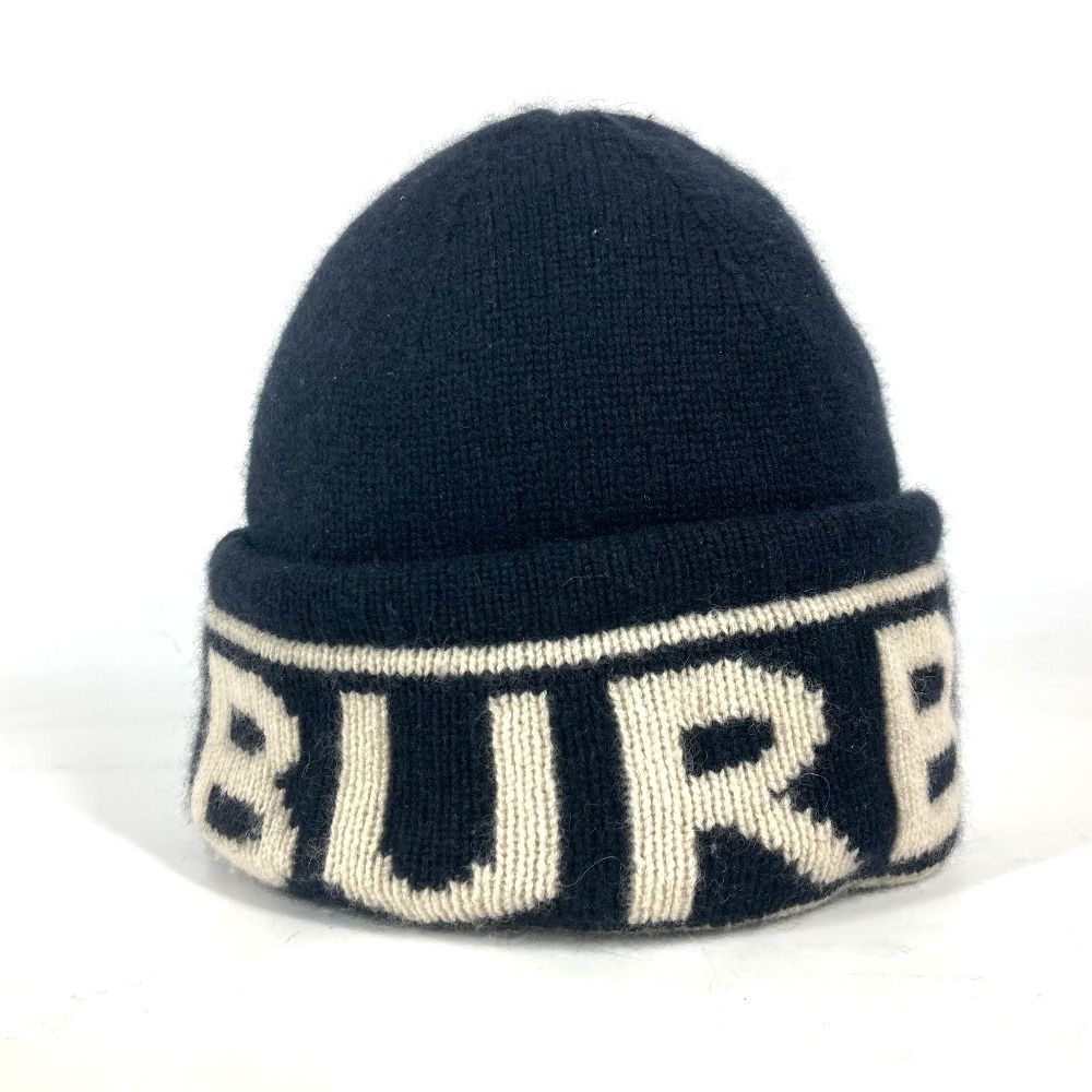バーバリーBurberry ニットキャップ ビーニーBK×IVロゴ