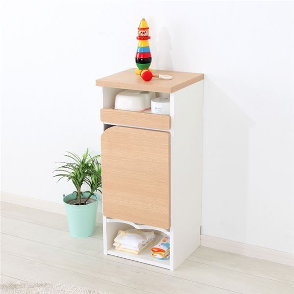 おむつストッカー/オムツ交換台  幅34.9cm×奥行29.2cm×高さ82.2cm スライド棚 扉付き 日本製 