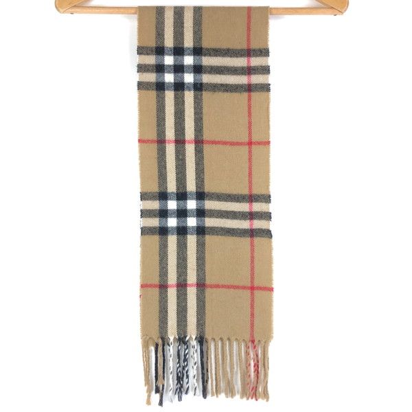 【古着】 BURBERRY バーバリー カシミアマフラー キッズサイズ チェック柄 スコットランド製 ベージュ系 【中古】 n059337