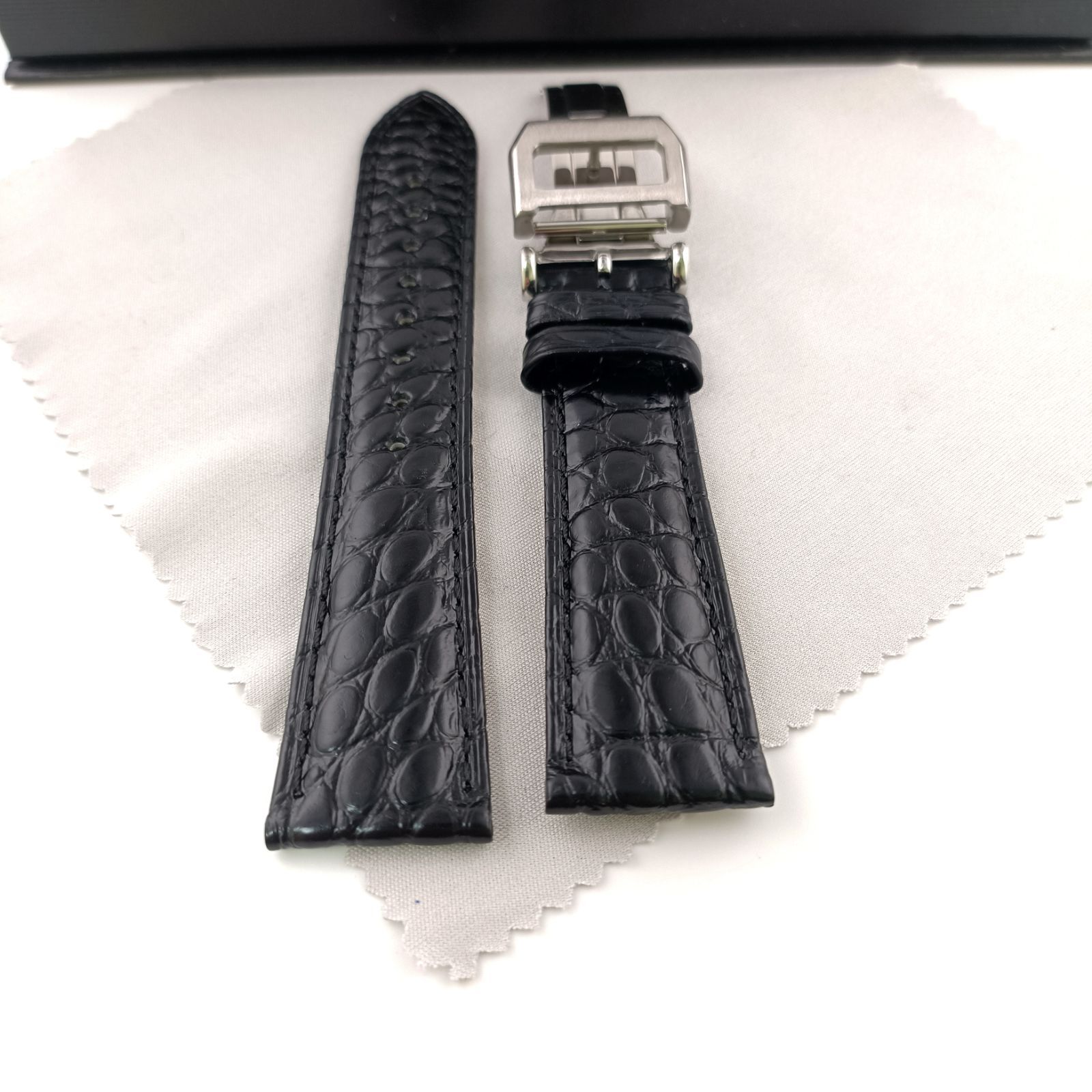 IWC 黒レザー 時計ベルト アリゲーター 22mm 腕時計 アリゲーターレザー ワニ革 ベルト ブラック 黒 D