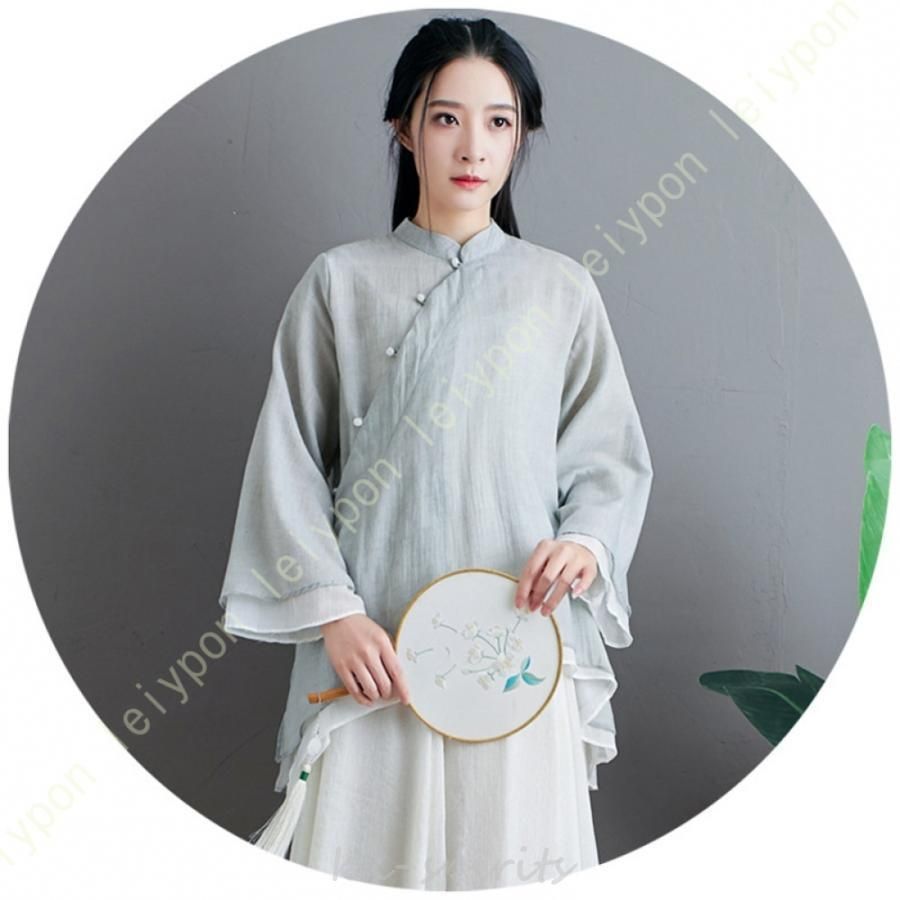 太極拳 服 チャイナ風 トップス レディース シンプル チャイナ服 チャイナシャツ 綿麻 チーパオ 半袖 長袖 茶師服 無地 通気性 漢服 綿麻 ゆったり 柔らかい 太極拳 服 チャイナ風 トップス レディース シンプル チャイナ服