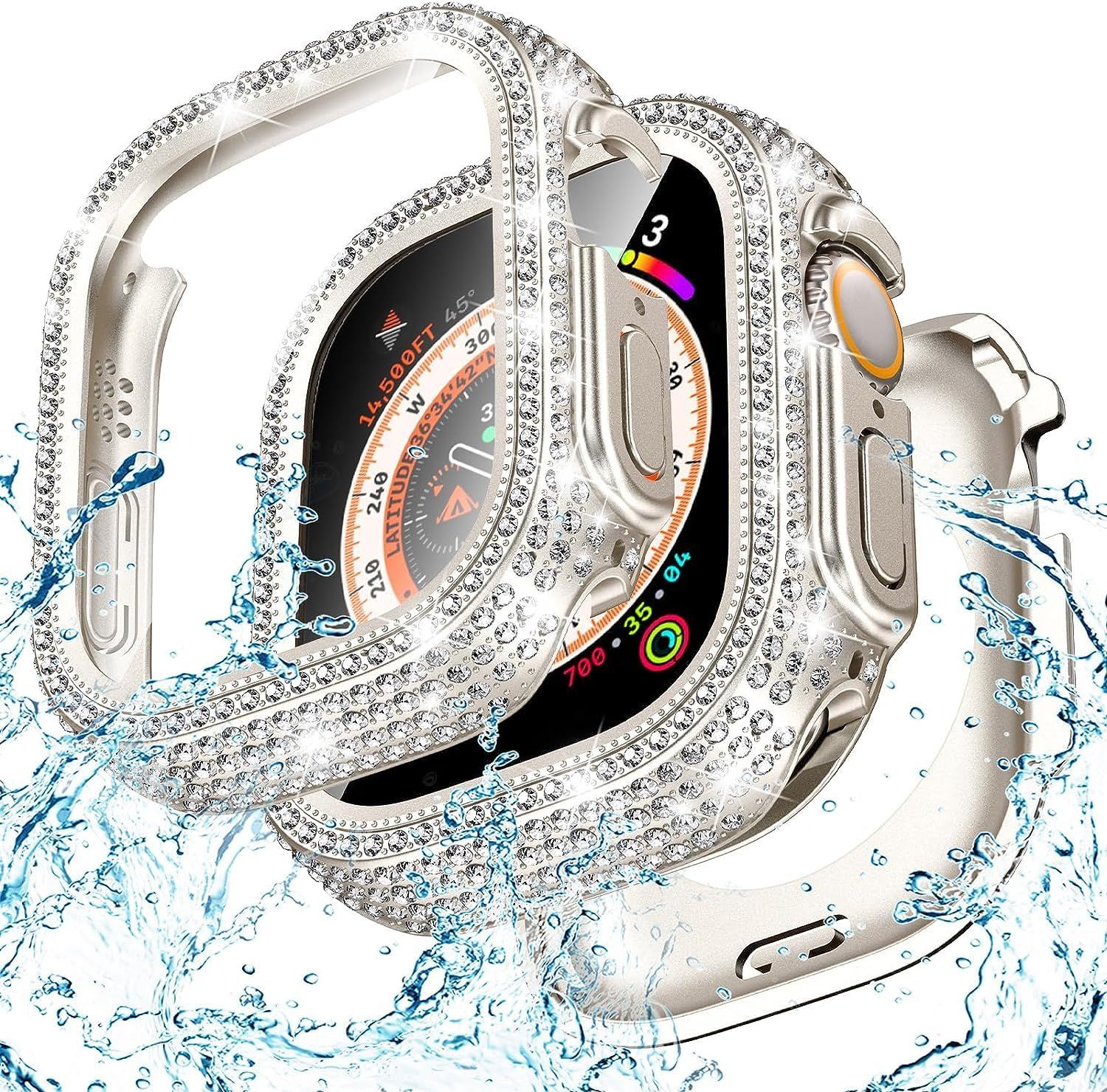 【人気商品】iWatch IP68完全防水 ケース 光沢 bling Ultraに対応 ダイヤモンド 水泳・スポーツ専用カバー お洒落 カバー 49mm 女性専用 Ultra Ultra 強化ガラス Watch Apple 傷防止 一体型 ガラスフィルム 