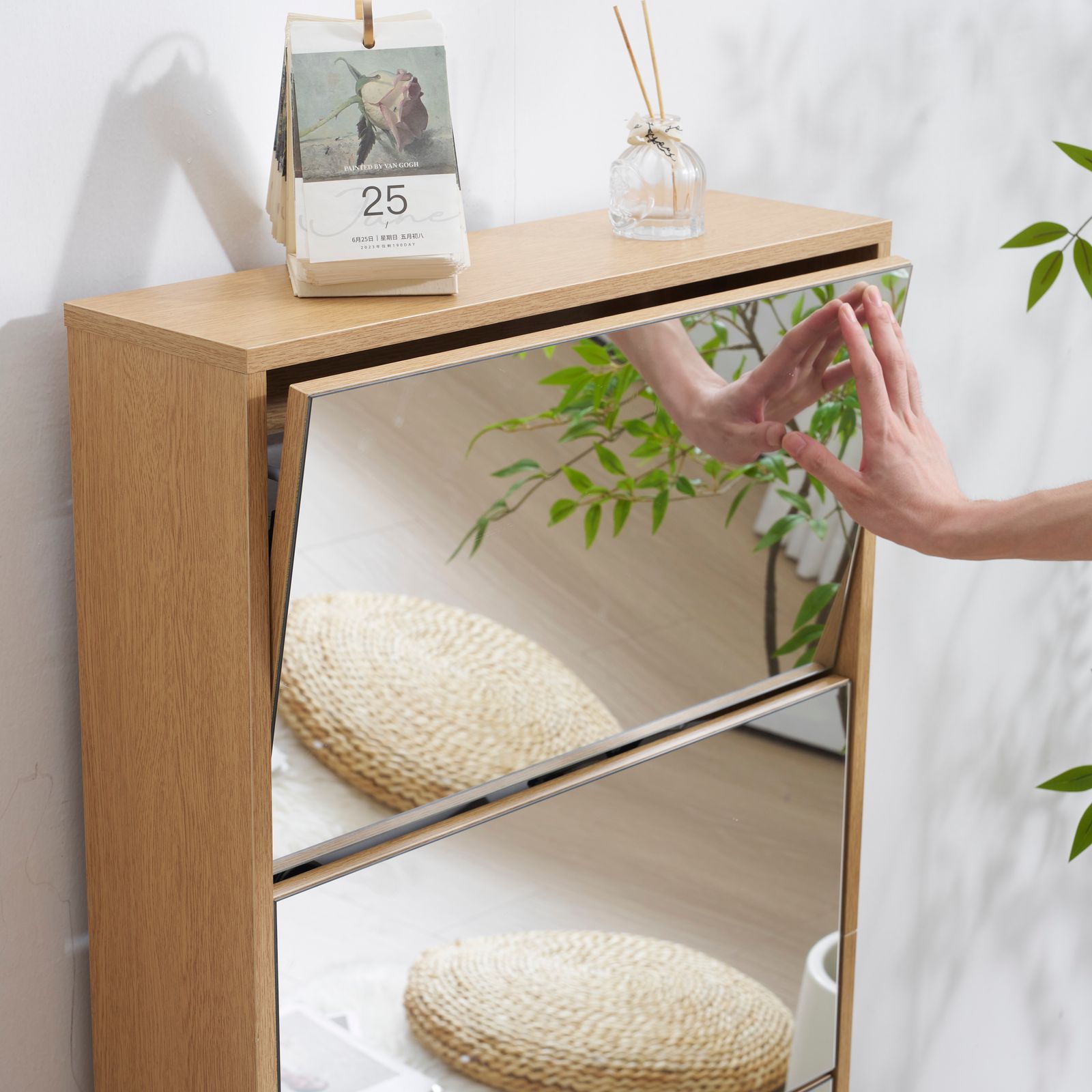 数量限定セール」【鏡タイプ】下駄箱3段 シューズラック 玄関収納