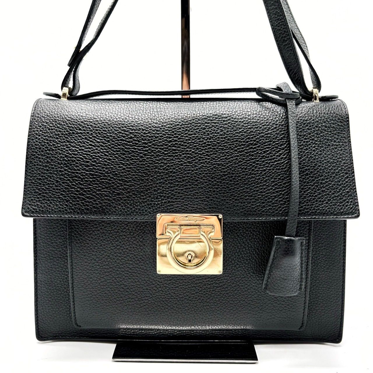 良品 サルバトーレ フェラガモ レザー ガンチーニ 2WAY ハンドバッグ 黒