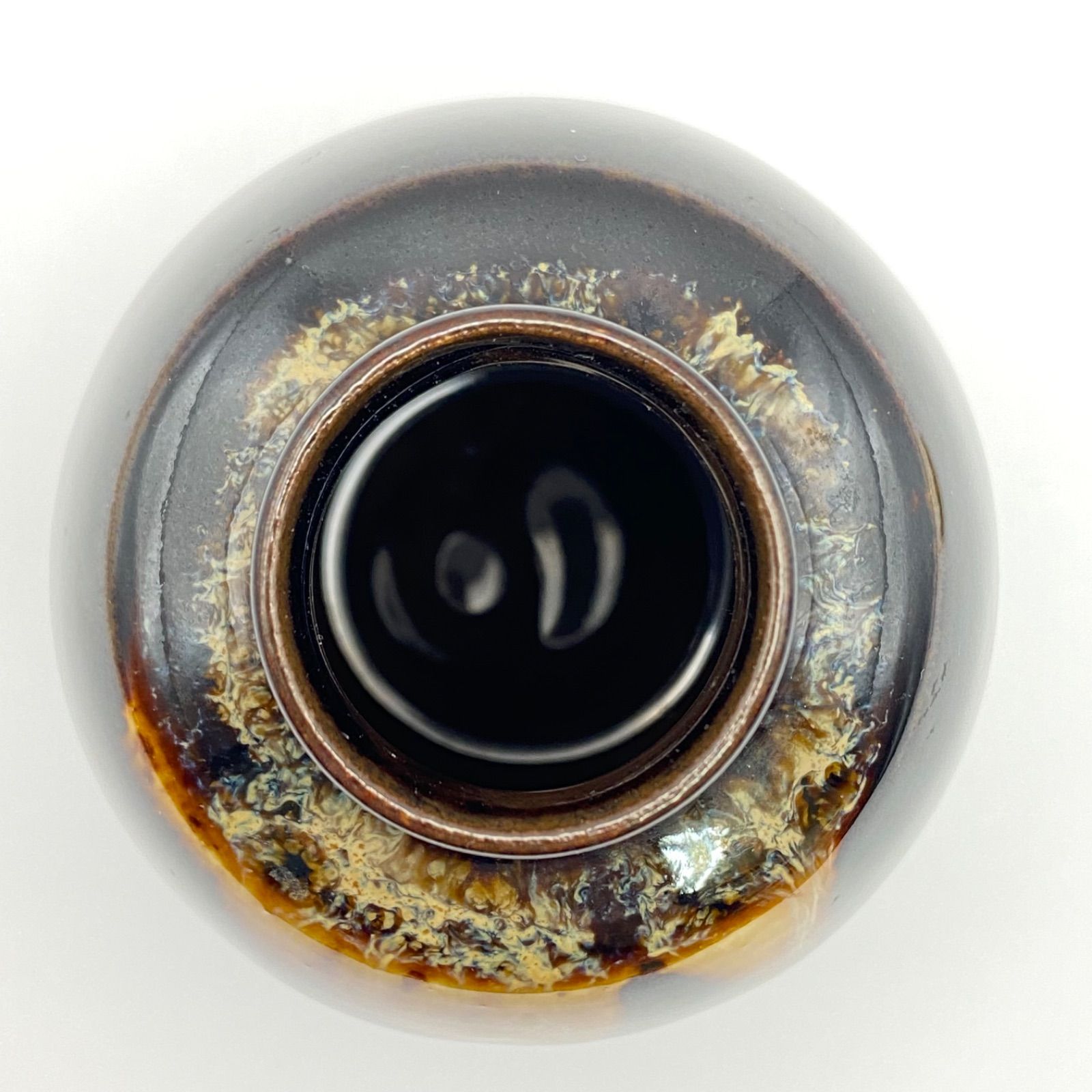 文琳茶入 京焼 桶谷定一 お仕覆荒磯緞子 新古】丸壺茶入 桶谷定