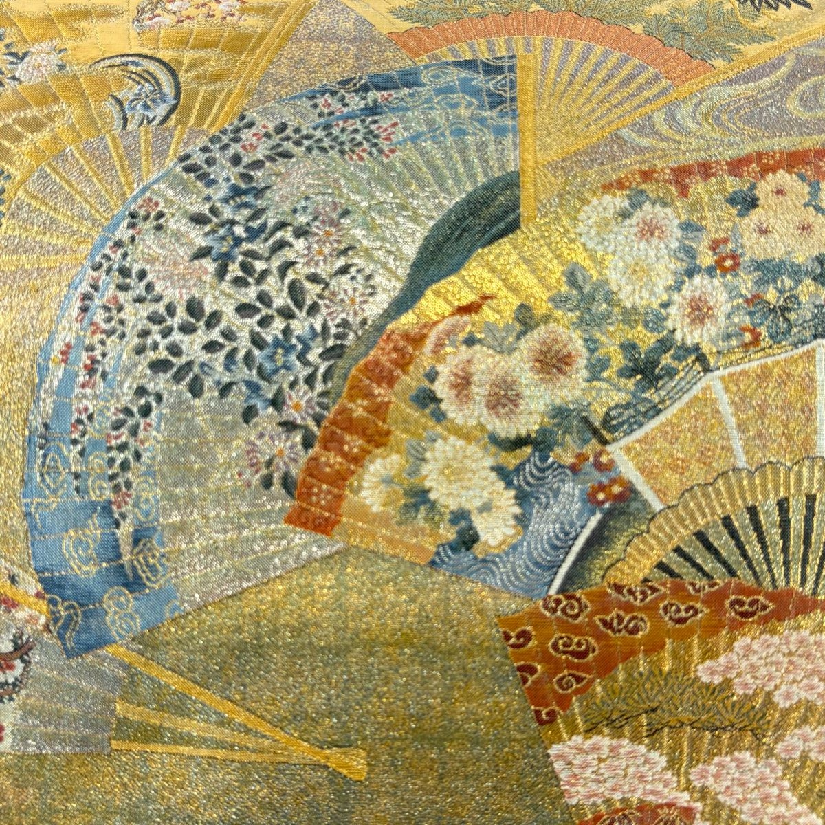 【GINGER掲載商品】 袋帯 美品 名品 徳川美術館秘蔵 能楽百扇 扇 草花 箔 金色 着物・浴衣
