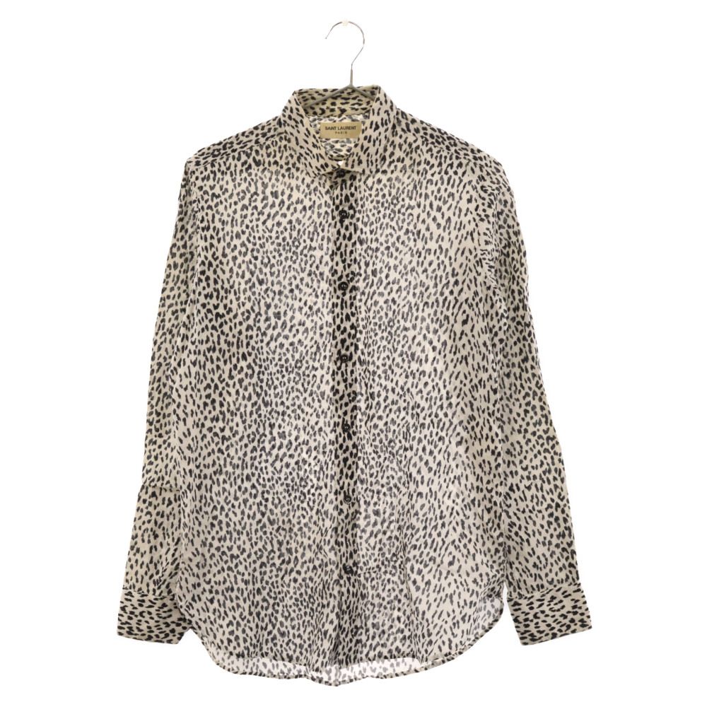 SAINT LAURENT PARIS (サンローランパリ) 13AW エディ期 Leopard Shirt ベイビーキャット レオパード ロングスリーブ 長袖 シャツ ホワイト/ブラック 323920 YM36P