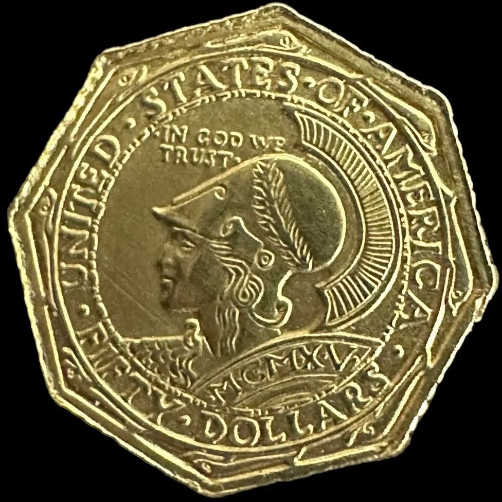【超希少　超貴重】5.6：1コイン模型　金　K18　750　アメリカ 50ドル金貨 1915S パナマパシフィック博覧会 八角形タイプ　 現在価値1