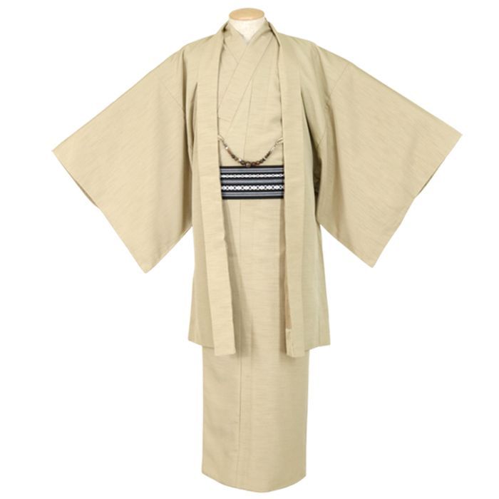 メンズ袷着物 羽織 ２点セット ベージュ 砂色 Mサイズ