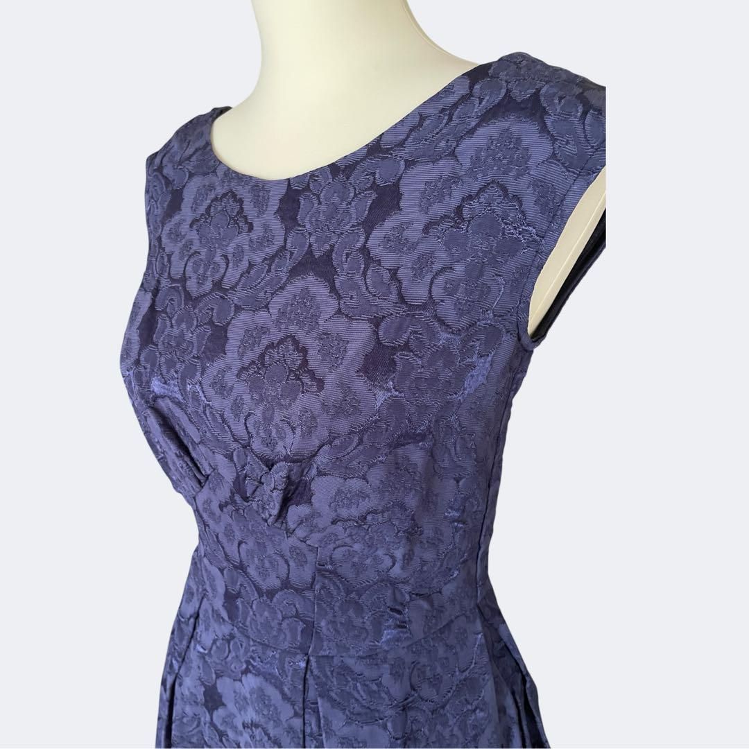 ジャガード紫ネイビーフ ワンピース