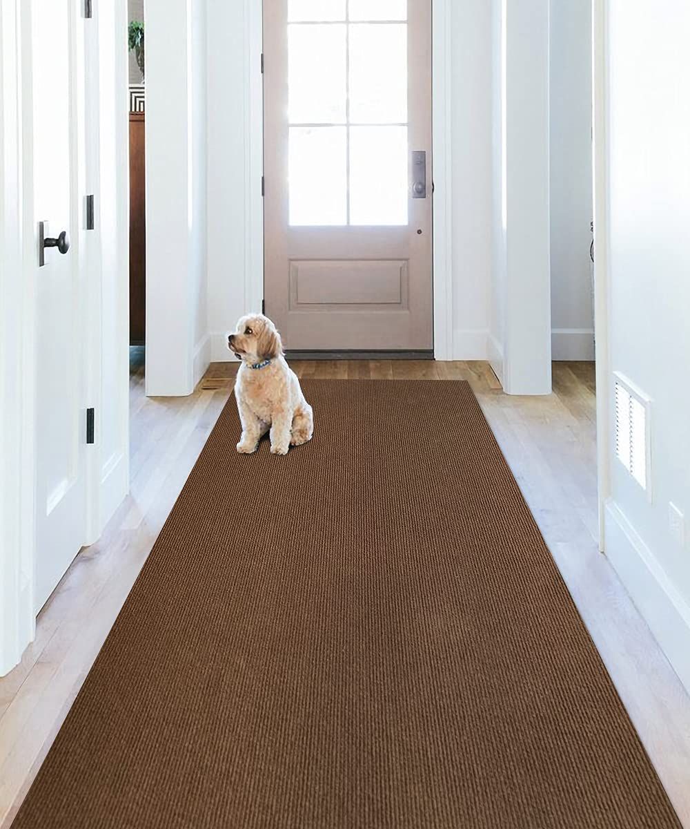 Color ブラウン_Size 600 68 0.4 cm 廊下敷き マルチロールカーペット 吸着マット 足腰負担軽減 洗える 厚み4 mm ずれない キッチンマット 階段カーペットマット 床保護 キズ防止 滑り止めマット チェアマット タイルマ