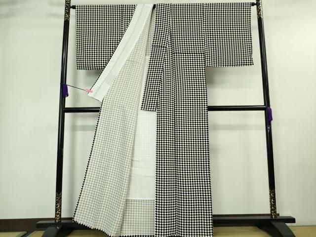 平和屋着物□極上 池田重子コレクション 小紋 単衣 市松菱文 黒×白  