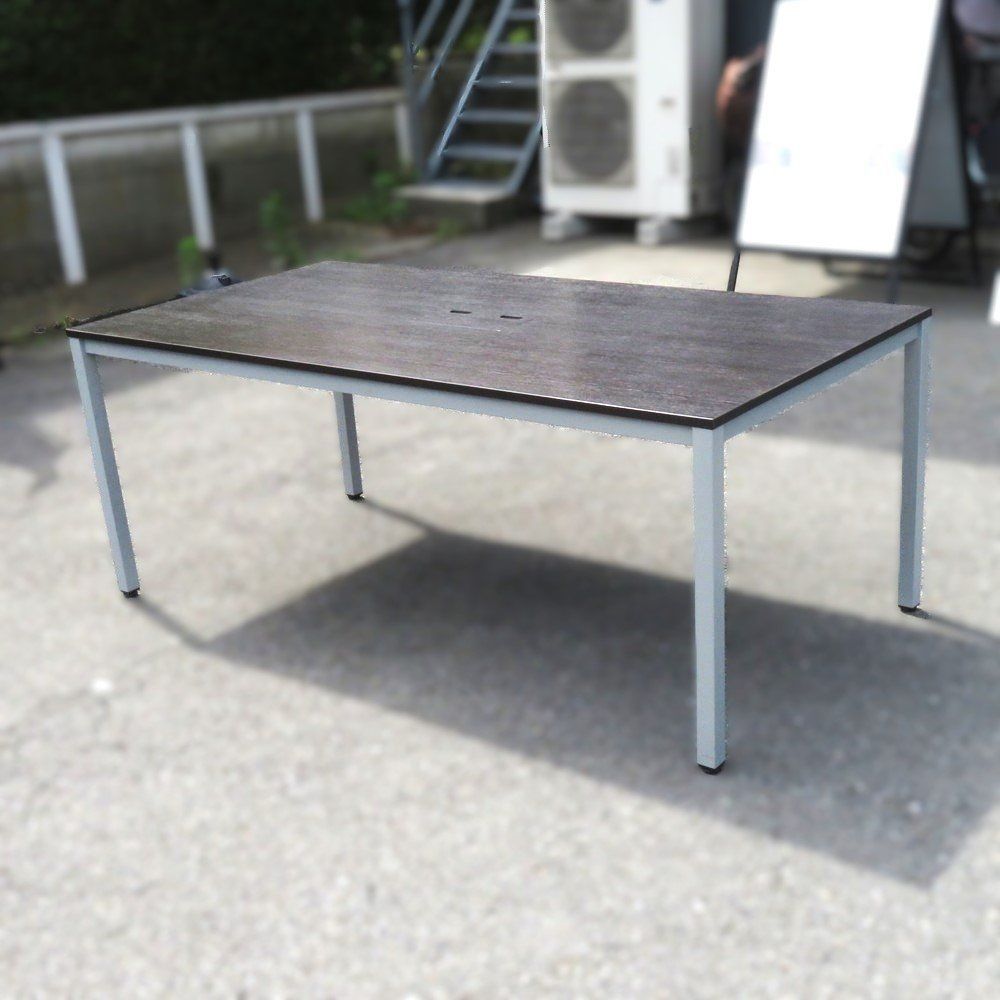 ミーティングテーブル ブラウン 1800㎜ 会議 配線ボックス 木目調 荷物台 作業台 シンプル シック アジャスター EG18356 オフィス家具