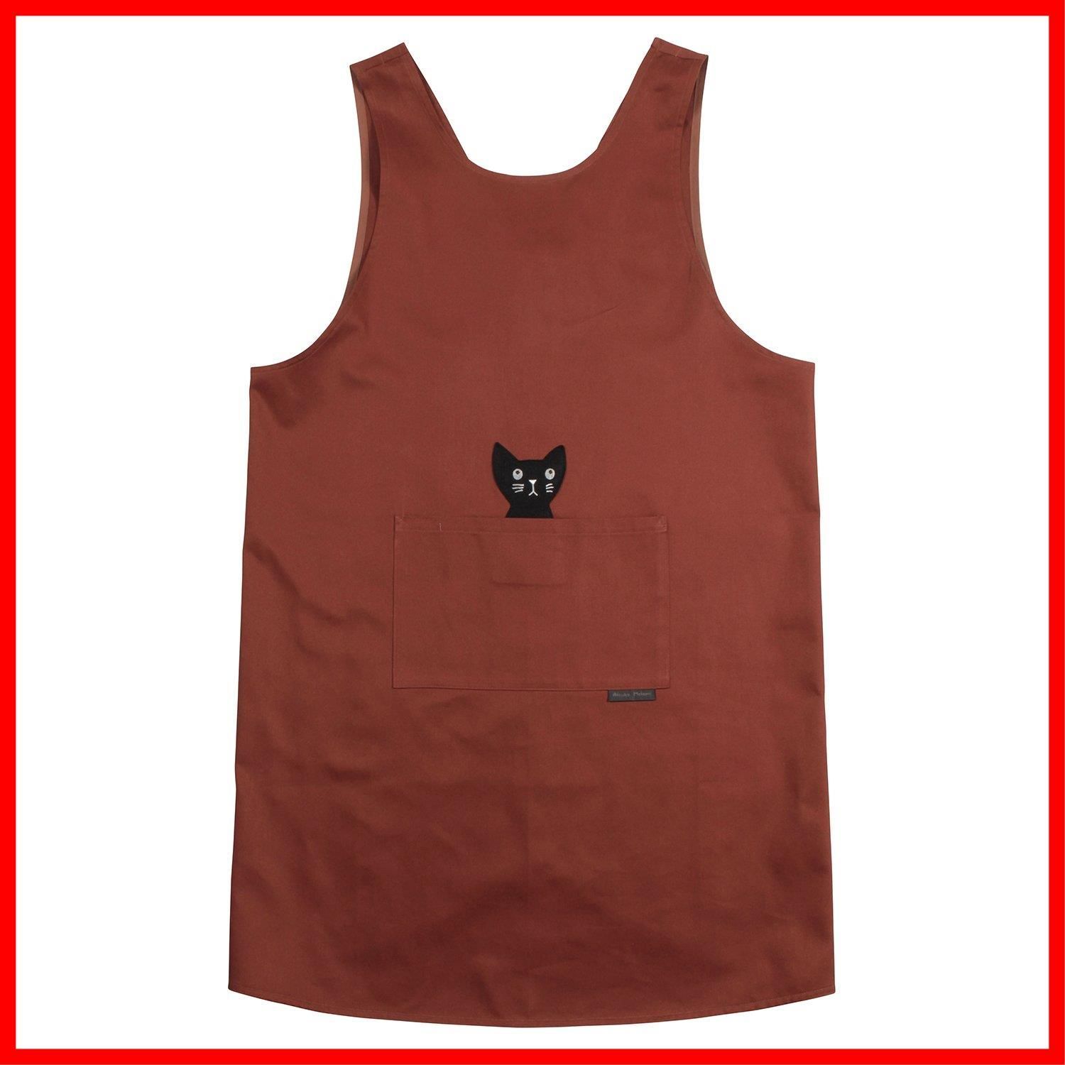 在庫セール かつらぎのひょっこり黒猫 キッチンエプロン MATANO ATSUKO