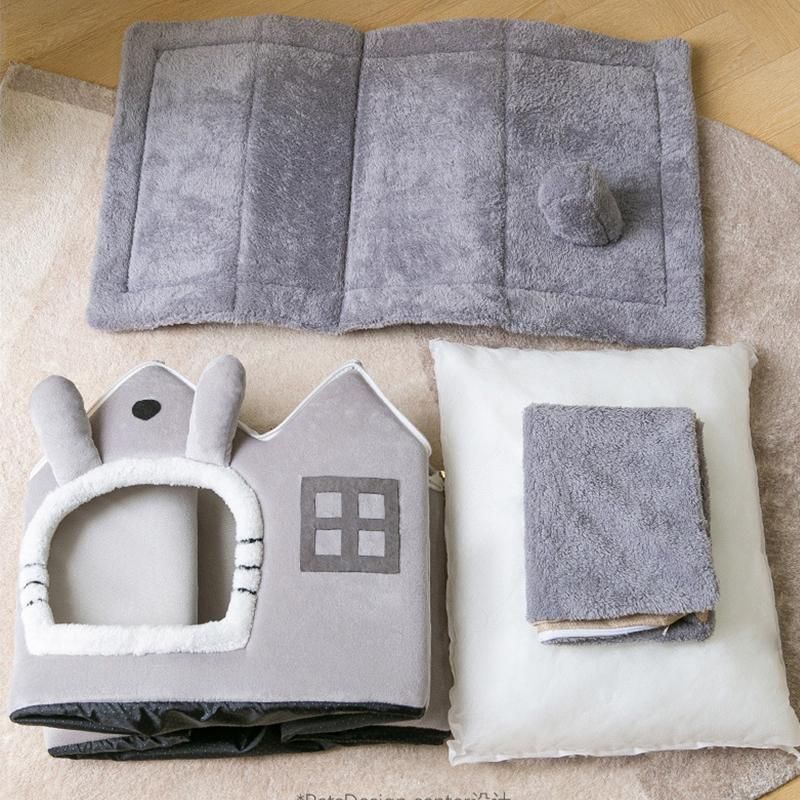 ドーム型犬猫用ベッドペットハウス柔らか49*56*25cmペットベッド犬の巣通年用洗える寝具滑り止め暖かいクッション付き室保温