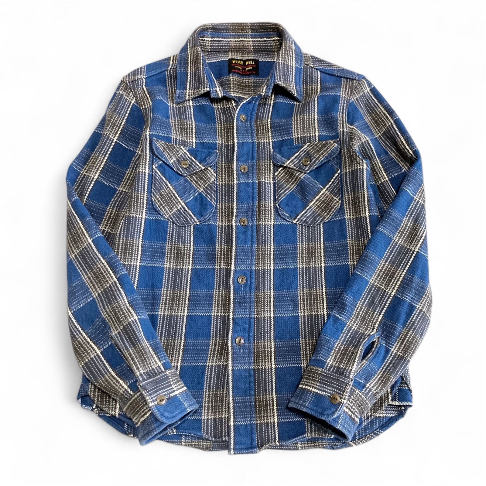 UES ヘビーネルシャツ ブルー×グレー サイズ2