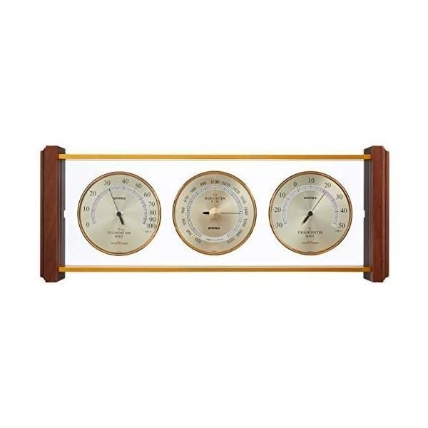 エンペックス気象計 温度湿度計 スーパーEXギャラリー気象計 温度 気圧 湿度表示 置き用 日本製 ブラウン ウッド 36X14.3X5.