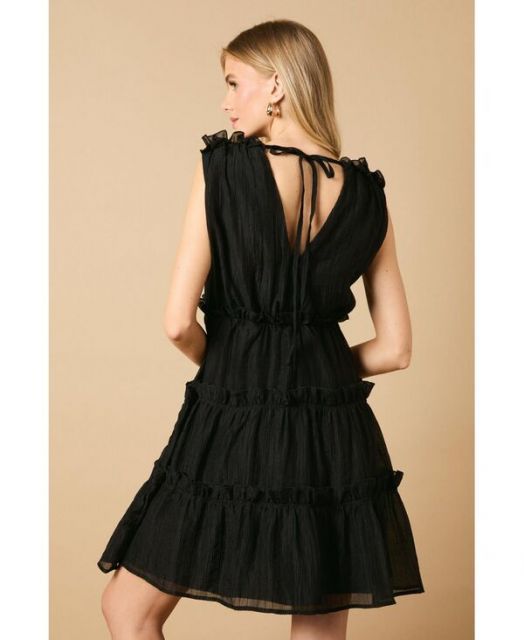 オアシス レディース ワンピース トップス Women s Tiered Detail V-Neck Mini Dress Black DECORATOM_COM_BR