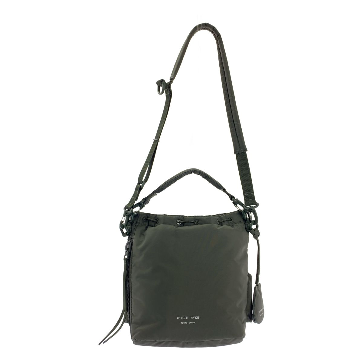 HYKE ハイク × PORTER ポーター TOOL BAG 2way ショルダー付き ロゴ ドローストリング 巾着 ハンドル ツールバッグ グリーン レディース