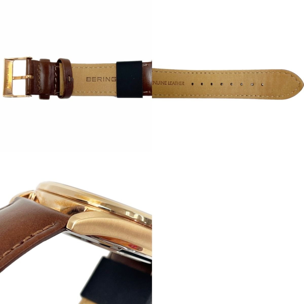 BERING 自動巻き 16243-564 ブラウン アナログ 白文字盤 レザー メンズ 