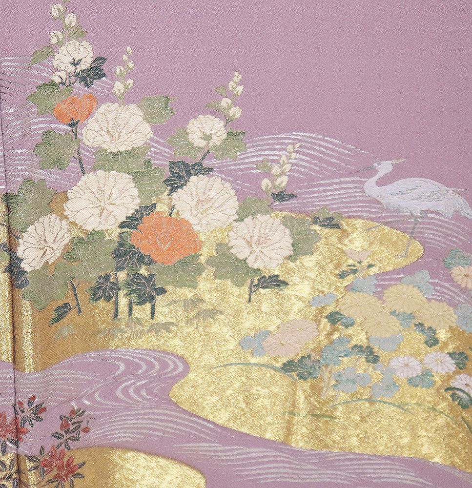 市松模様　菊花　桔梗　楓　くすみブルー　小紋　着物 015a p 市松模様 菊花 桔梗 楓 くすみブルー 小紋 着物 015a p