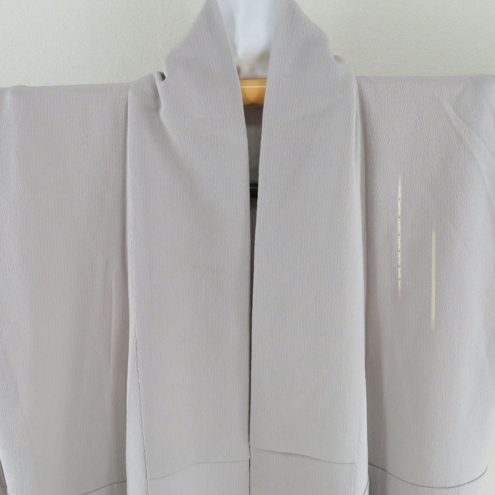 訪問着 縞に唐花文様 グレー色 紫ぼかし 袷 広衿 正絹 紋なし 仕立て上がり着物 身丈152cm 訪問着 縞に唐花文様 グレー色 紫ぼかし 袷 広衿 正絹 紋なし 仕立て