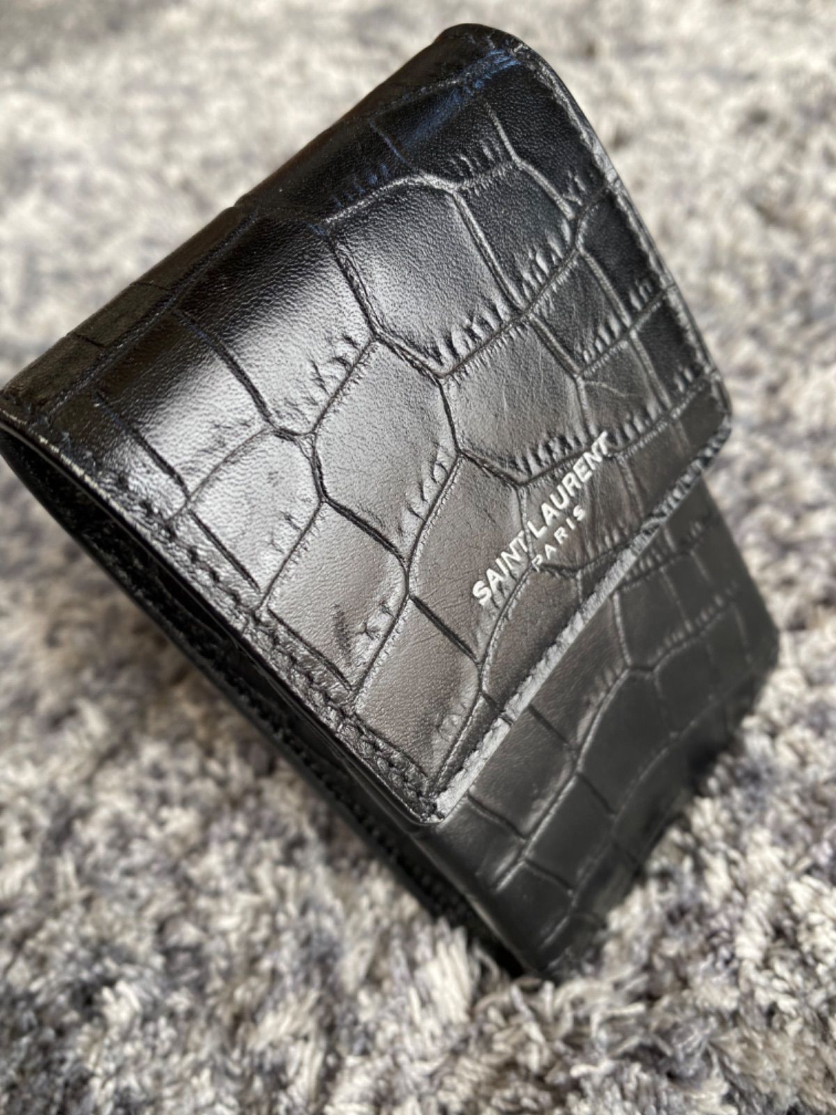 SAINT LAURENT サンローラン シガレットケース クロコ　黒 サンローラン シガレットケース タバコケース 小物入れ クロコ型押し