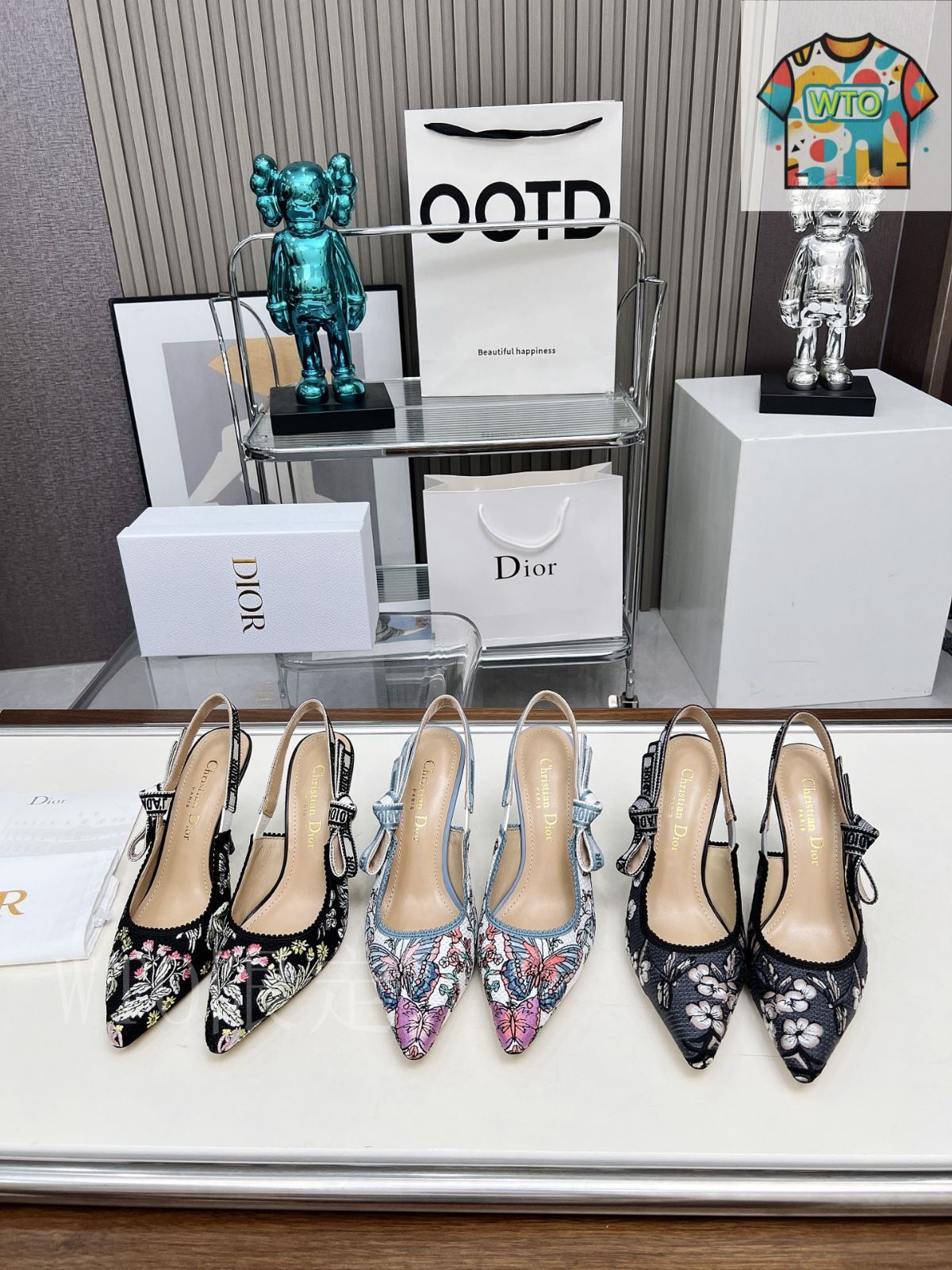 Dior 刺繍ハイヒール アルファベットロゴリボンサンダル07-3