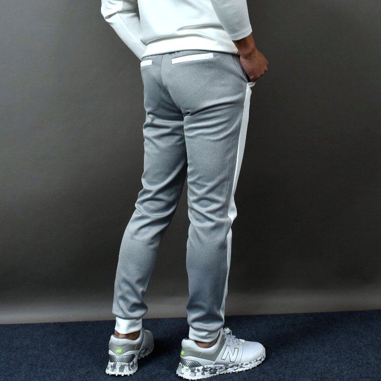 地域限定無料配送 COMONGOLF コモンゴルフ ライン入りゴルフ用ジョガーパンツ 杢グレー×ホワイト CG-21001ST ゴルフウェア メンズ 春秋 ロングパンツ ズボン ストレッチ アンクル丈 ポンチ スウェット スラックス テーパード 大きいサイズまで展開