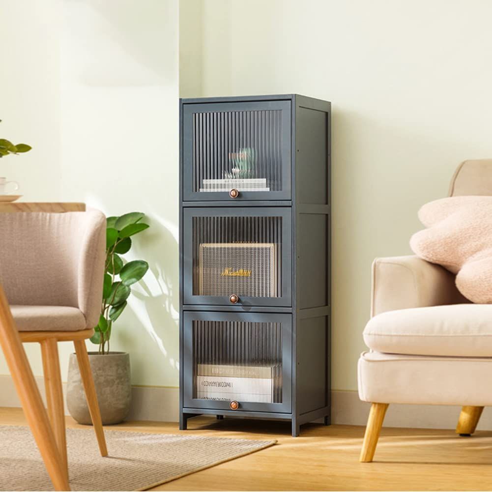 新着商品 扉付き 大容量 ラック スリム 収納棚 カラーボックス 3段 収納ボックス 本棚 収納ボックス 3段 幅40cm×奥行32cm×高さ106cm ブラック