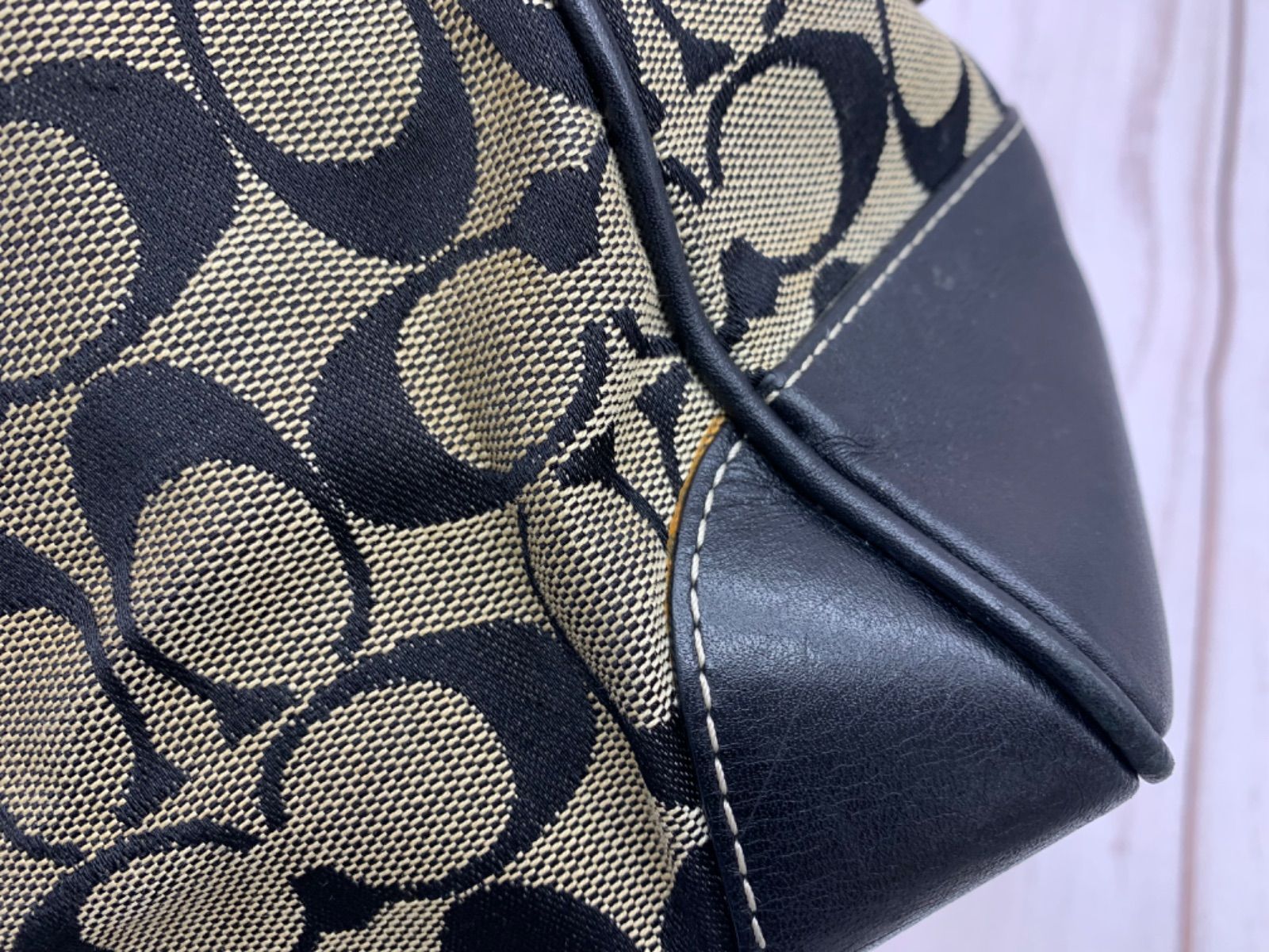 極美品COACH ハンドバッグ シグネチャー キャンバス ブラック F13068 COACH コーチ トートバッグ シグネチャー キャンバス ハドソン