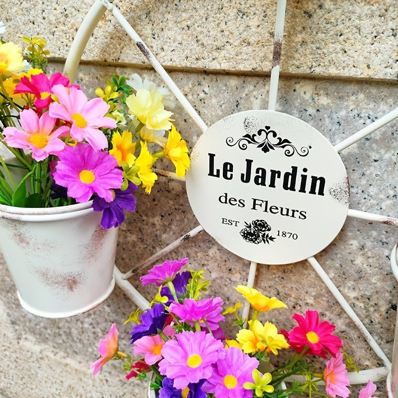 壁掛けプランター 鉄製 プランターポット付 ヴィンテージ じょうろ 観覧車 蛇口 メルヘンチック かわいい 華やか 北欧 シンプル レトロ 公園 ラウンド 庭 玄関 ガーデニング ホワイト ブルー STEELWINDOWSANDDOORS_COM