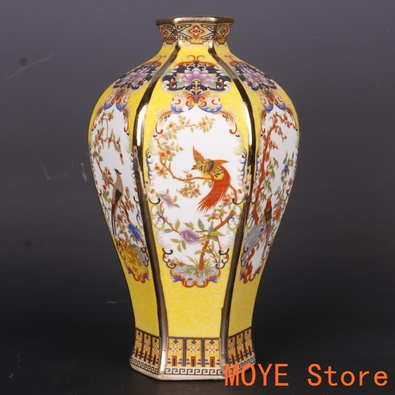 藍釉琺瑯彩梅瓶 工芸品 陶磁器 装飾品 花瓶 花器 美品 美術品 置物 陶芸 琺瑯彩花鳥八方梅瓶 景徳鎮 陶磁器 装飾品 現代工芸品 美術品