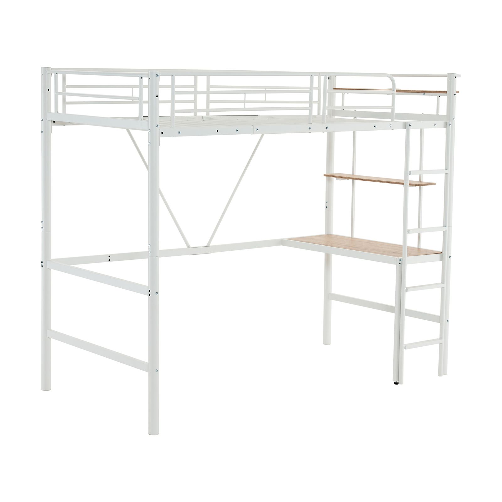 シングル ロフトベット テーブル付 パイプベッド ホワイト　イス付き白 10%割」 ロフトベッド 机付き パイプベッド シングル 木 デスク付き