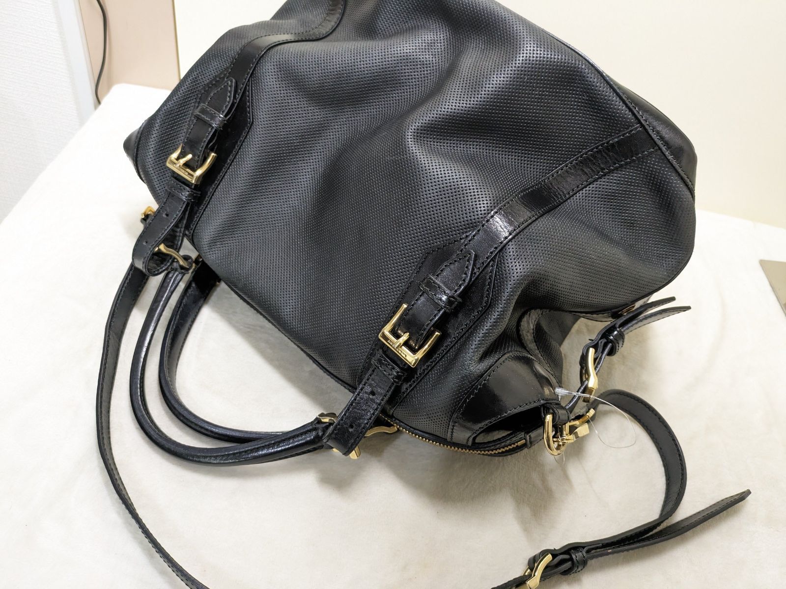 BURBERRY/バーバリー 2way レザートートバッグ ハンドバッグ 黒