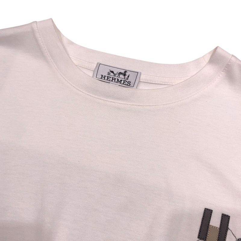 B*O様 Hermes ミニレザーパッチ　Tシャツ　Mサイズ　メンズ　コットン エルメス HERMES ミニレザーパッチTシャツ ホワイト コットン