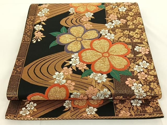 平和屋着物□西陣 六通柄袋帯 洋花文 やまと誂製 金糸